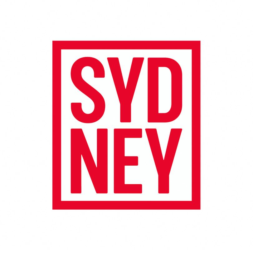 Sydney bathroom accessory set logo, red on white