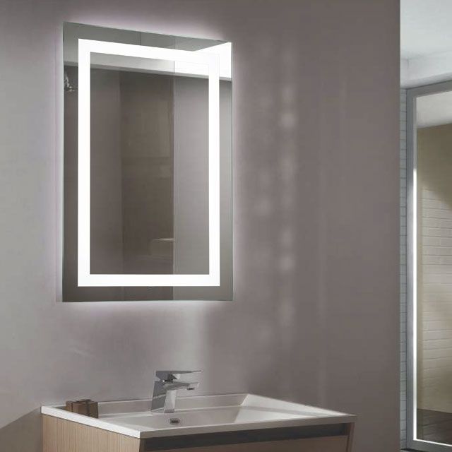 Laloo Winnipeg rectangular LED illuminated mirror and wall hung vanity in a modern bathroom